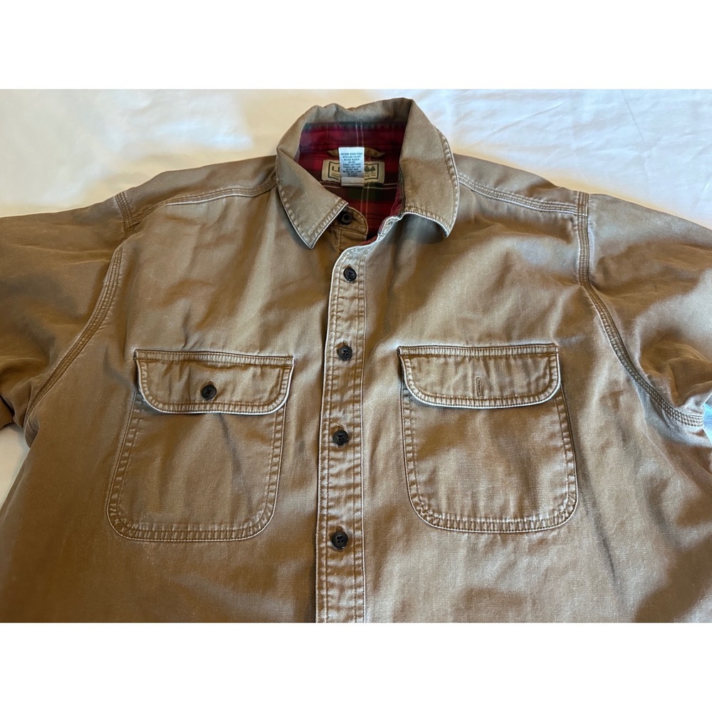 LL Bean Mens Flannel Lined Canvas Shirt Jacket Brown Plaid L-REG O‎ BDY9 - Picture 4 of 10